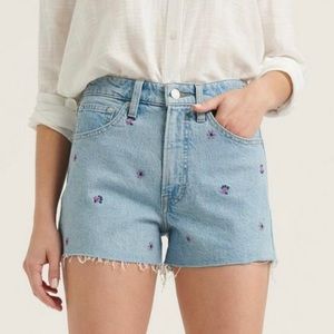 Womens Lucky Brand High Waist 11” Floral Embroidery Raw Hem Denim Shorts Size 6